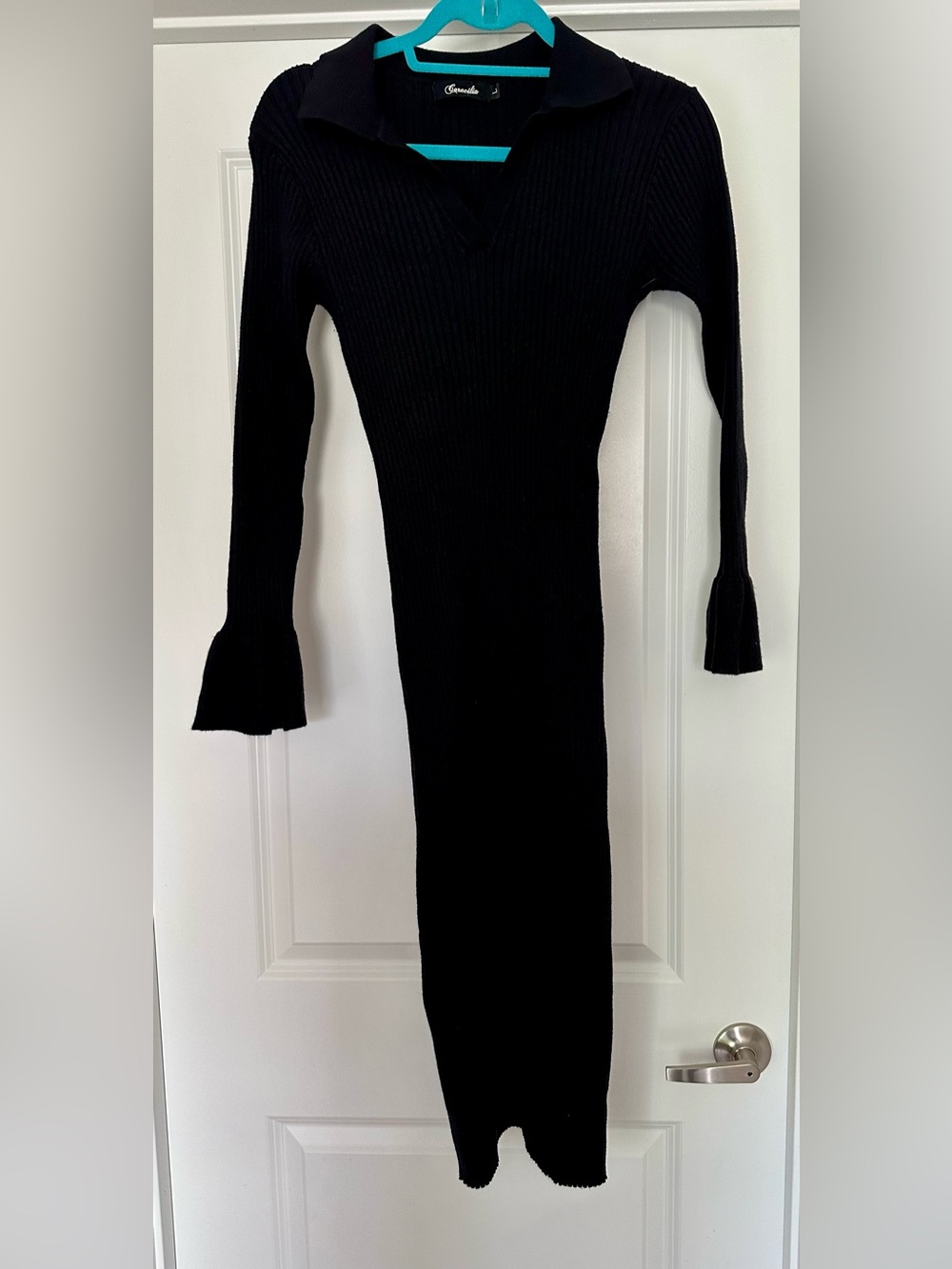 Caracilia Black Ribbed Polo Sweater